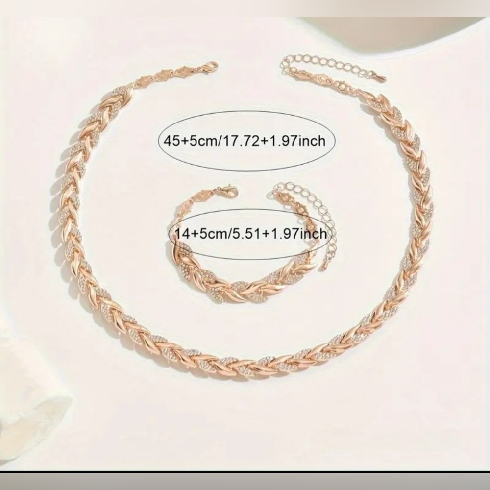 Rose Gold Plated Leaf Link/Mermaid Necklace & Bracelet Set